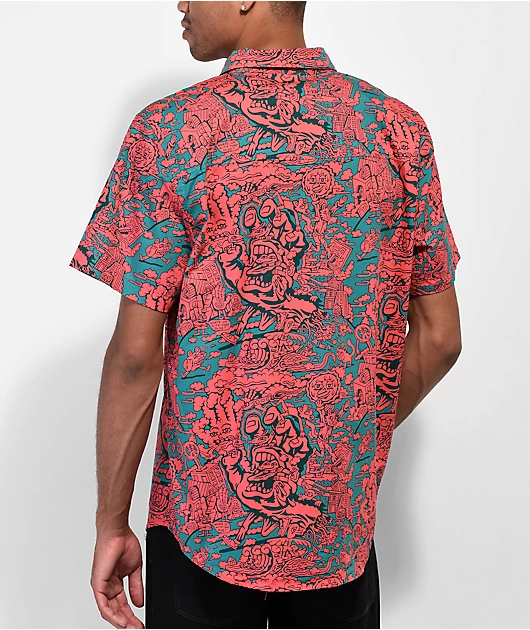 Killer Acid x Santa Cruz Peace Hand Pink Short Sleeve Button Up Shirt