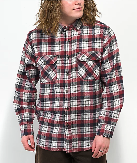 Montage White, Red & Dark Blue Plaid Flannel Shirt