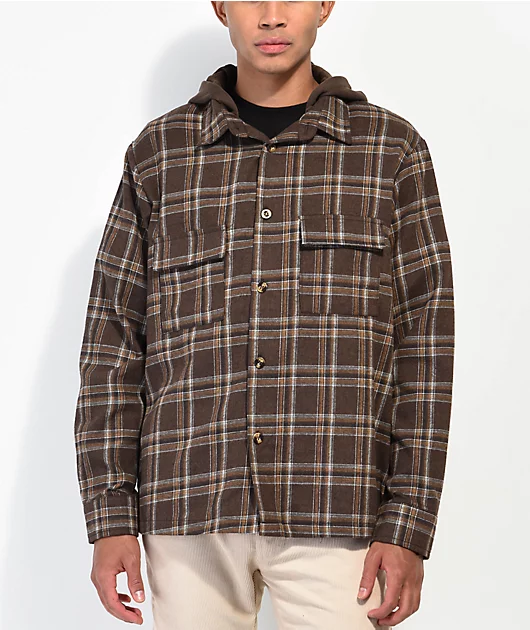 American Stitch Brown Hooded Flannel Long Sleeve Shirt