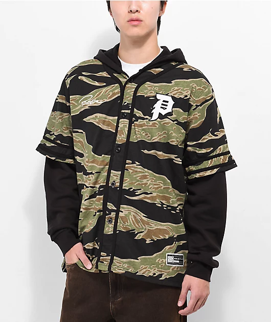 Primitive Tiger Two-Fer Hooded Camo Baseball Jersey