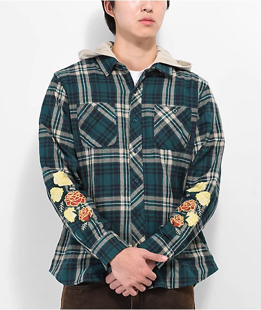 Primitive Layne Green Hooded Flannel Shirt