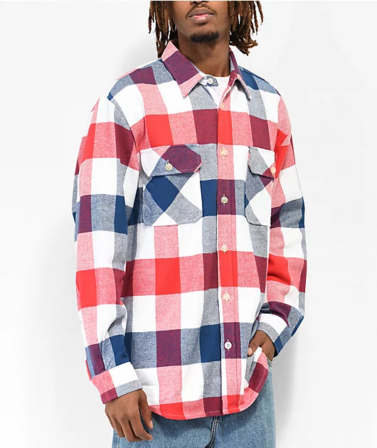 Rothco Heavy Red, White & Blue Plaid Flannel Shirt