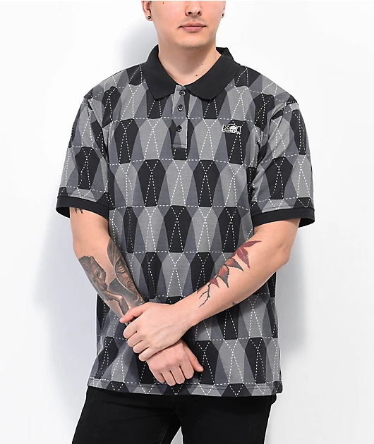Lurking Class by Sketchy Tank Coffin Argyle Black Wash Polo Shirt