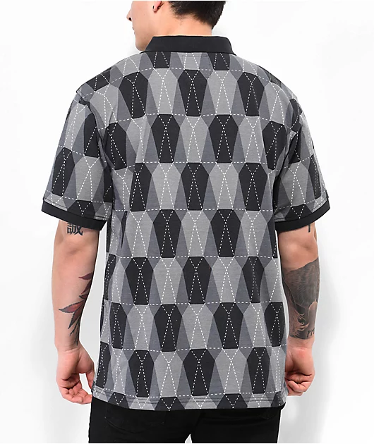 Lurking Class by Sketchy Tank Coffin Argyle Black Wash Polo Shirt