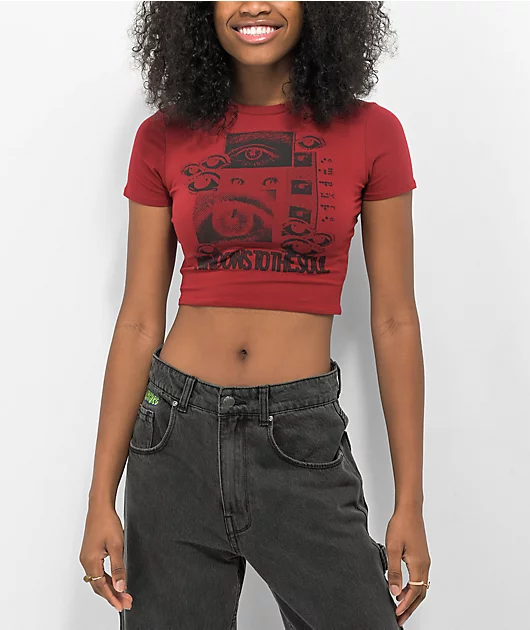 Empyre Sienna Buckle Dark Red Crop T-Shirt