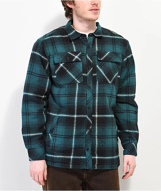 Dravus Sherpa Green & Black Flannel Shirt
