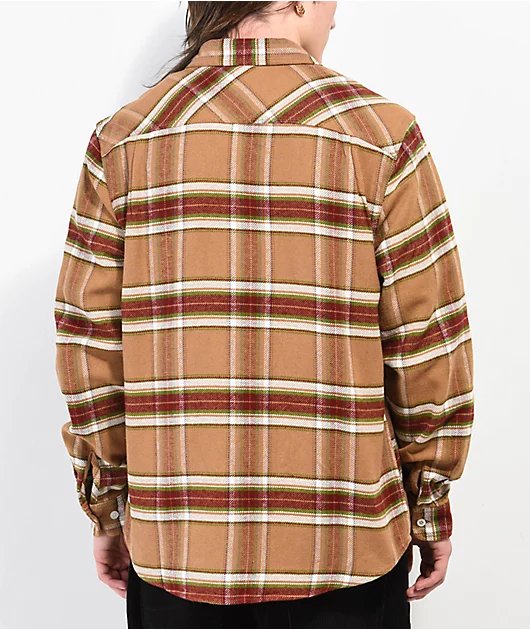Brixton Bowery Brown, Red, & Green Flannel Shirt