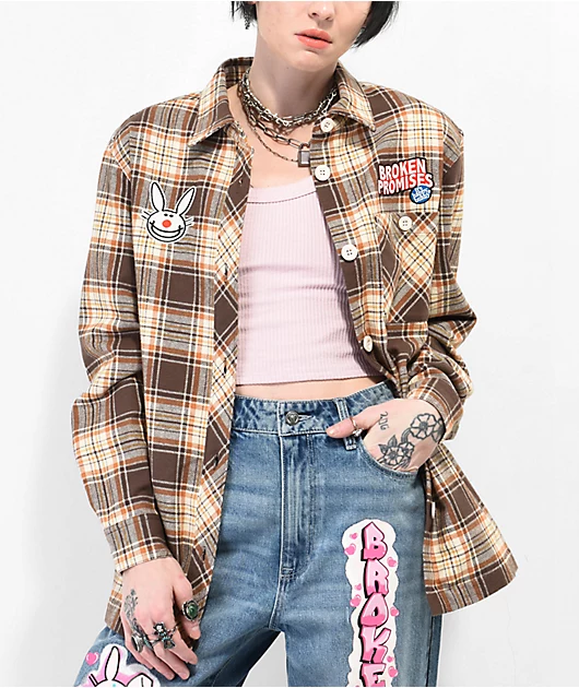 Broken Promises x Happy Bunny Graffiti Brown Flannel Shirt