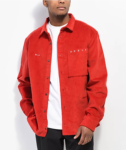 WORBLE Red Corduroy Long Sleeve Shirt