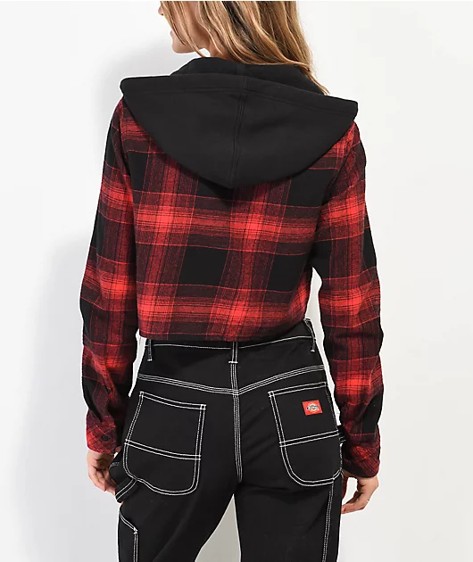 Lurking Class by Sketchy Tank Daggers Red & Black Crop Hooded Flannel Shirt