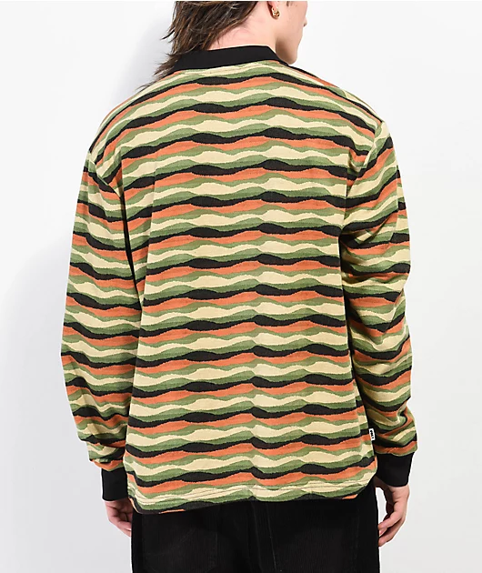 Obey Monaco Jacquard Black Multi Long Sleeve Polo Shirt