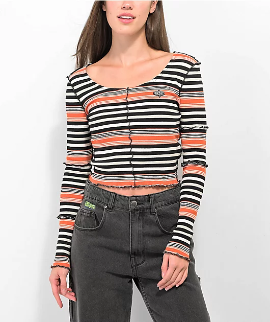 Basic Pleasure Mode Bella Black & Cream Crop Stripe Long Sleeve T-Shirt