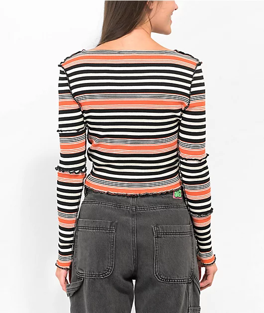 Basic Pleasure Mode Bella Black & Cream Crop Stripe Long Sleeve T-Shirt