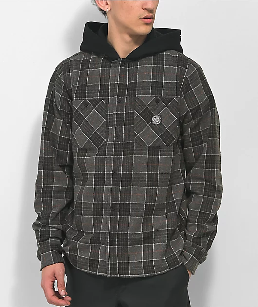 Santa Cruz Costa Black Hooded Flannel Shirt