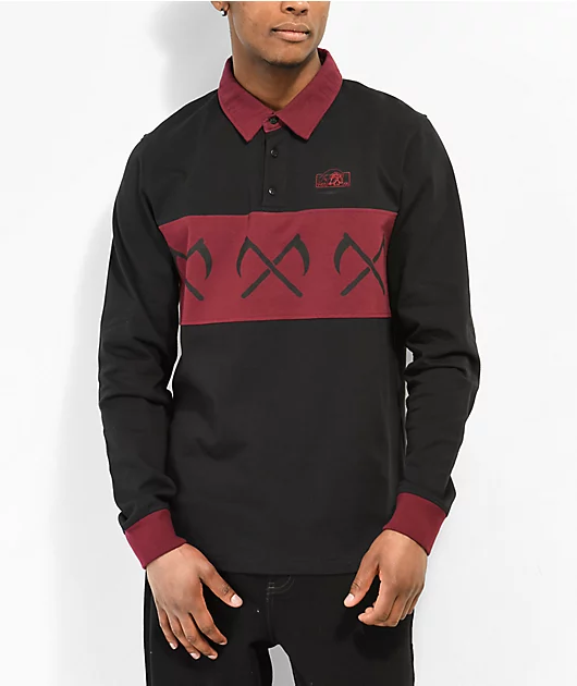 Lurking Class by Sketchy Tank Crossed Black & Burgundy Rugby Shirt