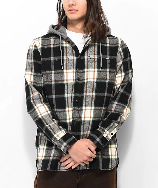 Vans Lopes Black & Green Hooded Flannel Shirt
