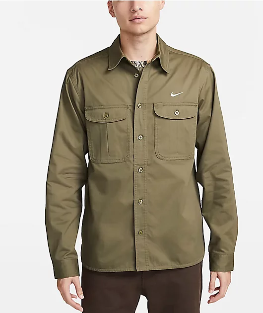 Nike SB Olive Green Long Sleeve Button Up Shirt