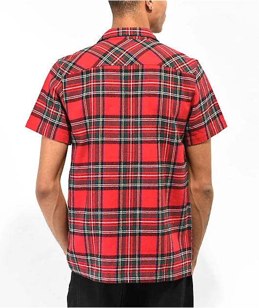 Salem7 Tartan Red & Green Short Sleeve Flannel Shirt