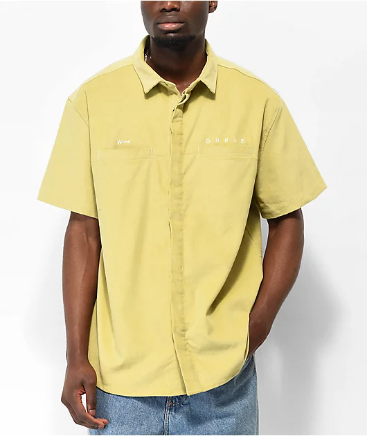 WORBLE Green Corduroy Short Sleeve Button Up Shirt