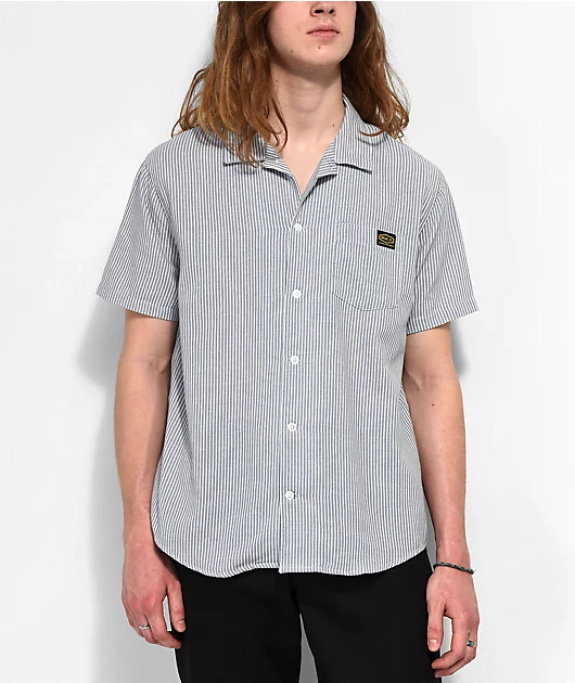 RVCA Dayshift Blue Stripe Short Sleeve Button Up Shirt