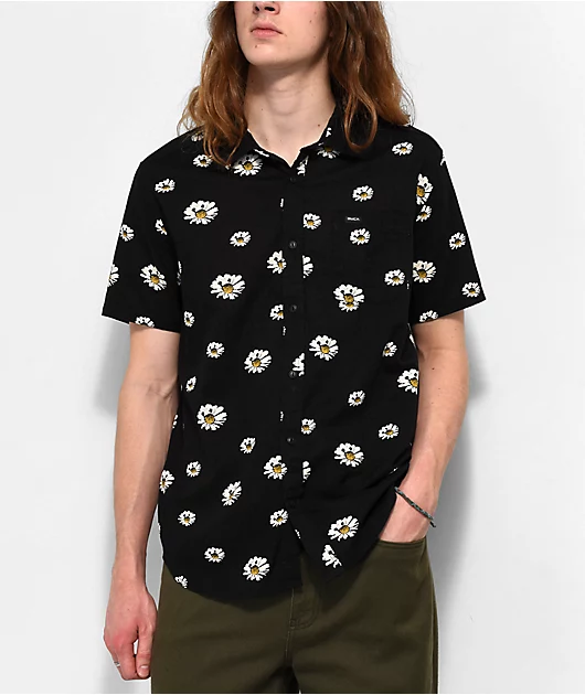 RVCA Pushin Up Black Short Sleeve Button Up Shirt