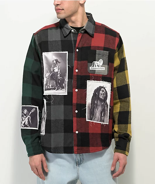 Primitive x Bob Marley Patchwork Flannel Shirt