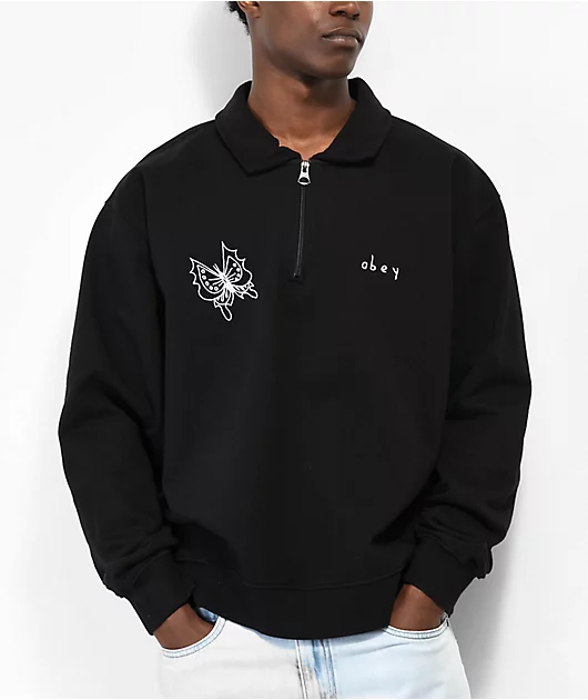 Obey Fora Black Long Sleeve Polo Sweatshirt