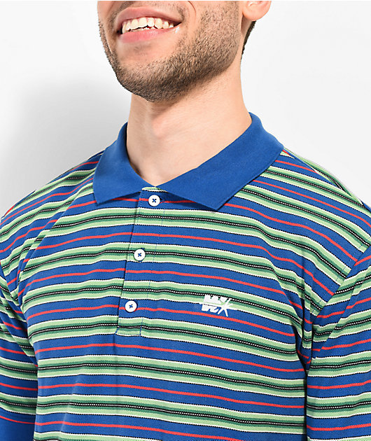 21078-worble-strikeout-blue-red-green-stripe-polo-shirt-3.jpg WORBLE Strikeout Blue, Red & Green Stripe Polo Shirt