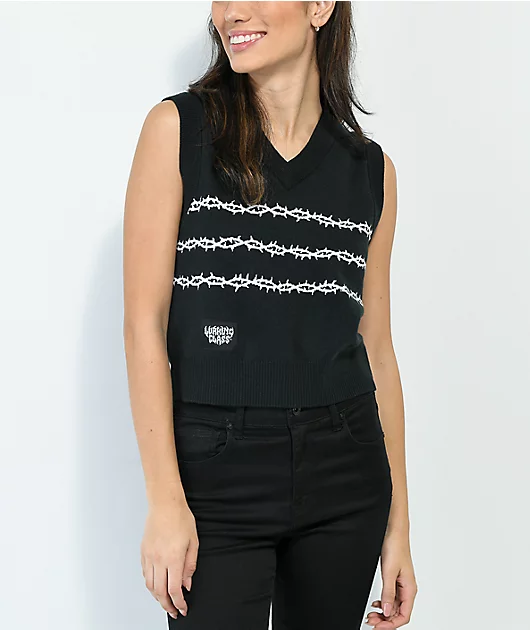 Lurking Class by Sketchy Tank Thorns Black Crop Sweater Vest