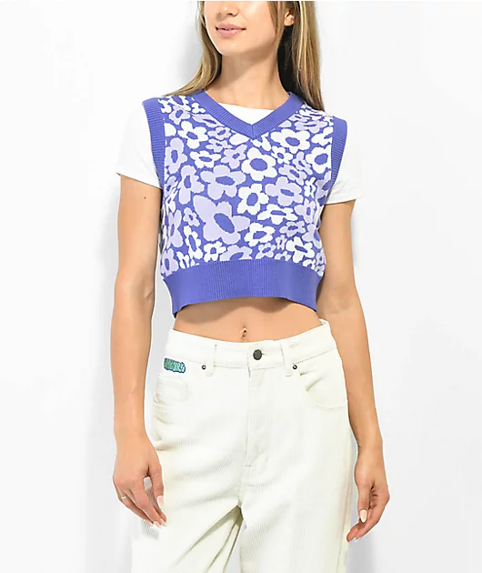 A.LAB Dorcy Flower Purple Crop Sweater Vest