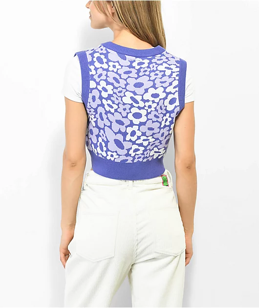 A.LAB Dorcy Flower Purple Crop Sweater Vest