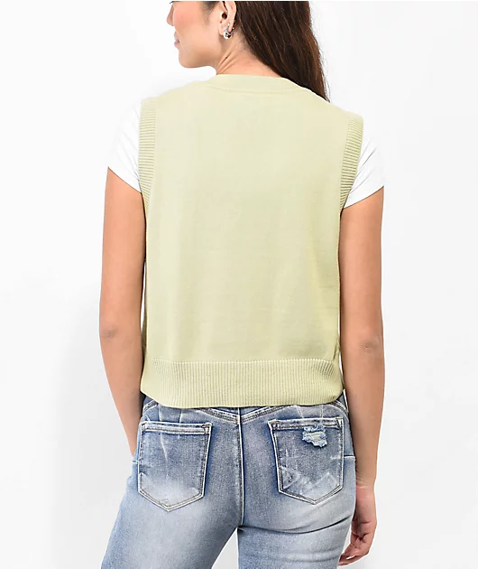 Your Highness Freefall Green Crop Sweater Vest