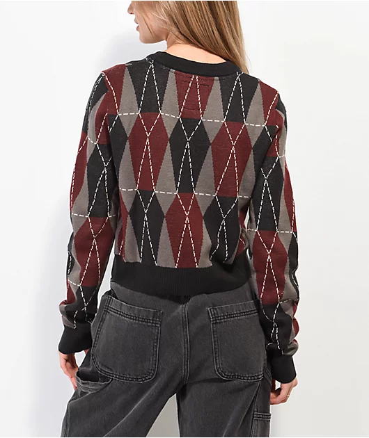 Lurking Class By Sketchy Tank Black, Burgundy, & Grey Coffin Argyle Sweater