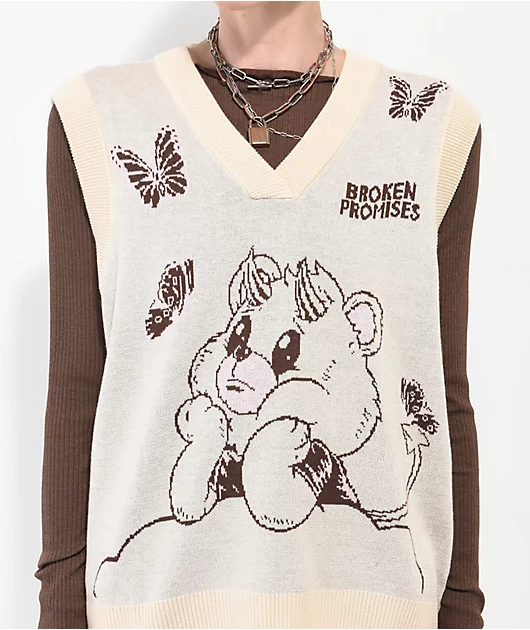 Broken Promises Cry Later Cream Sweater Vest