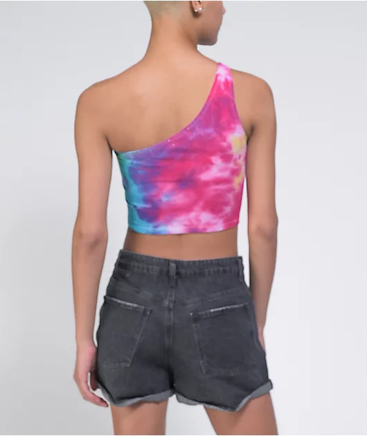 A.LAB Cray One Shoulder Tie Dye Crop Tank Top