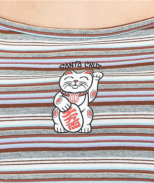 Santa Cruz Lucky Cat Brown & Purple Stripe Crop Tank Top