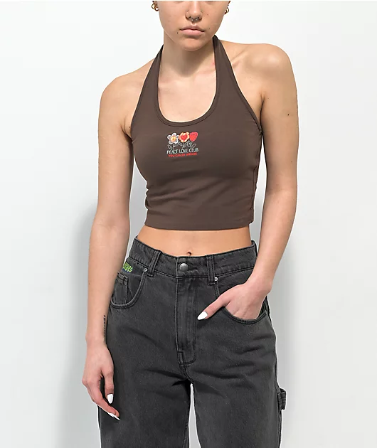 Petals by Petals and Peacocks Peace Love Club Brown Halter Top