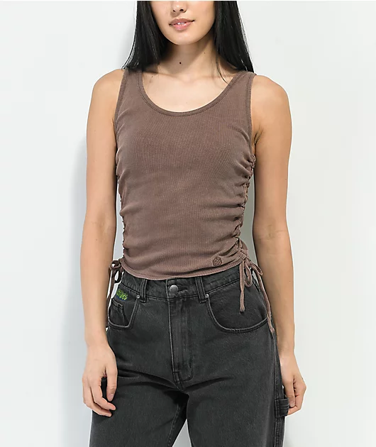 Zine Colbie Brown Ruched Side Tank Top