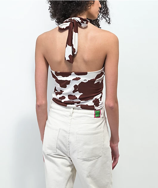 Spicychix Cross Brown & White Cow Print Halter Tank Top