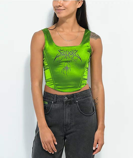 SWIXXZ Spider Green Corset Tank Top