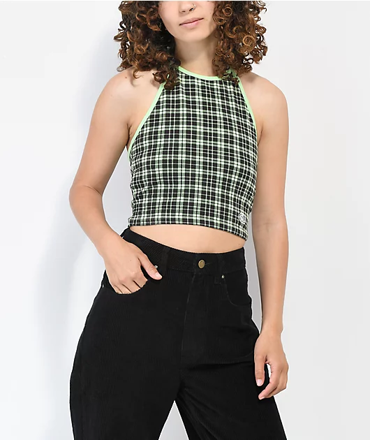 Petals by Petals & Peacocks Green Plaid Halter Top