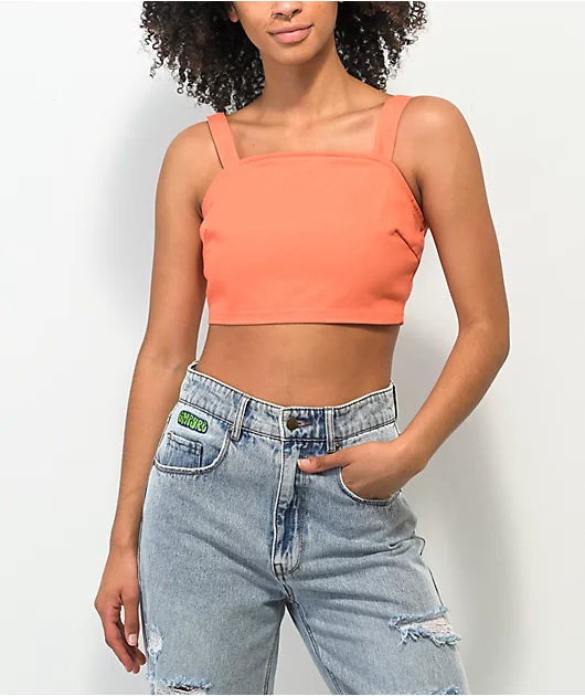 Daisy Street Orange Denim Crop Tank Top