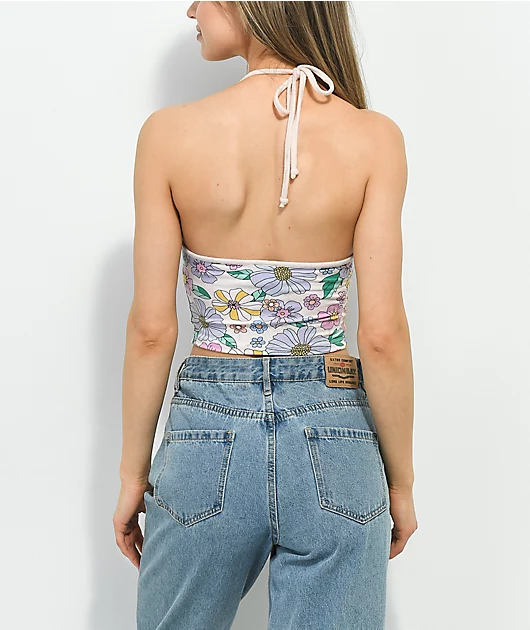 Spicychix Floral Print White Halter Top