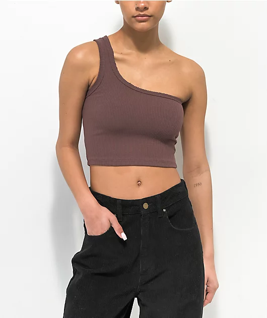 Spicychix Brown Ribbed Crop Tank Top