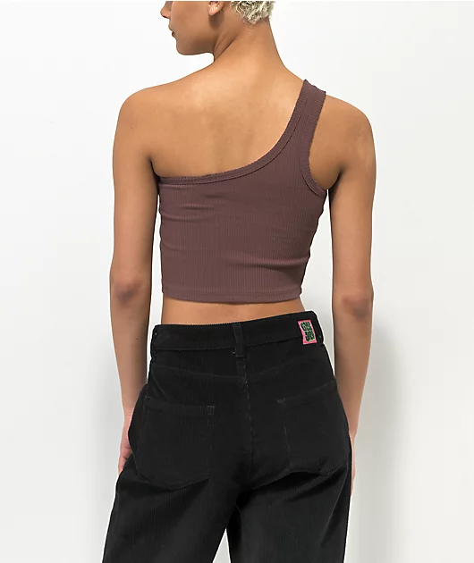 Spicychix Brown Ribbed Crop Tank Top