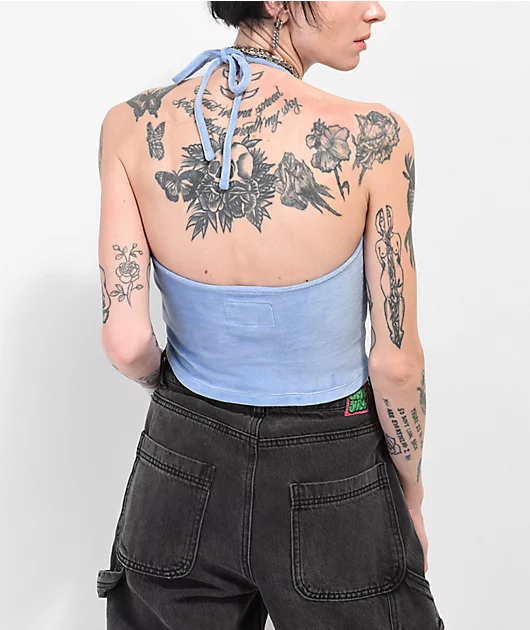 Broken Promises x Happy Bunny Reaper Bunny Blue Fuzzy Crop Tank Top