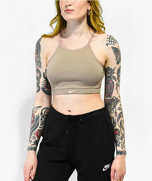Nike Indy Taupe Crop Halter Tank Top