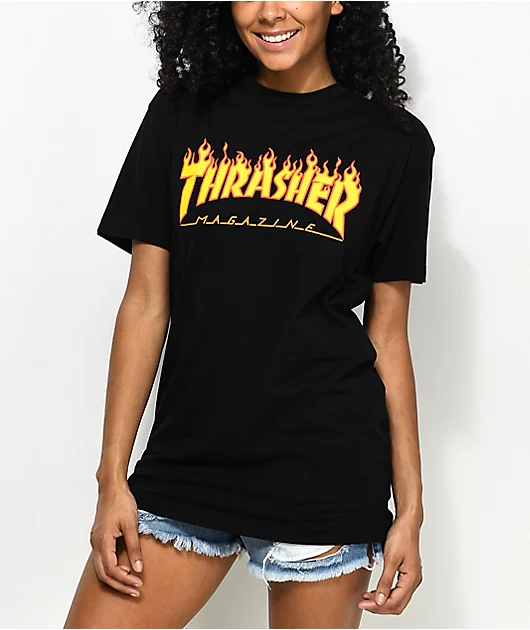 Thrasher Flame Logo Boyfriend Fit Black T-Shirt
