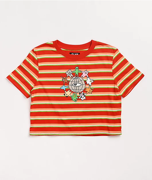 A-Lab Quinnie Globe Red Stripe Crop T-Shirt