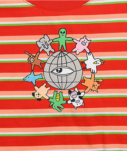 A-Lab Quinnie Globe Red Stripe Crop T-Shirt